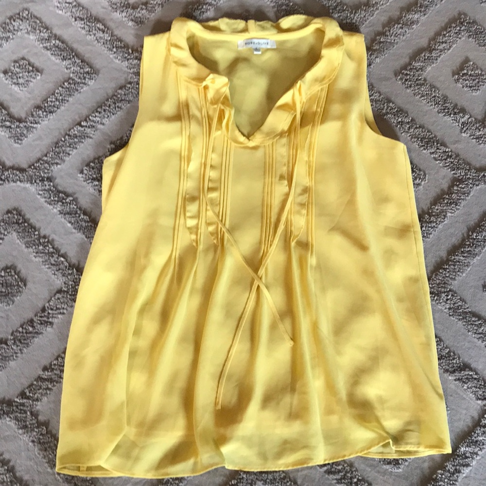 Yellow Sleeveless Rose + Olive Blouse